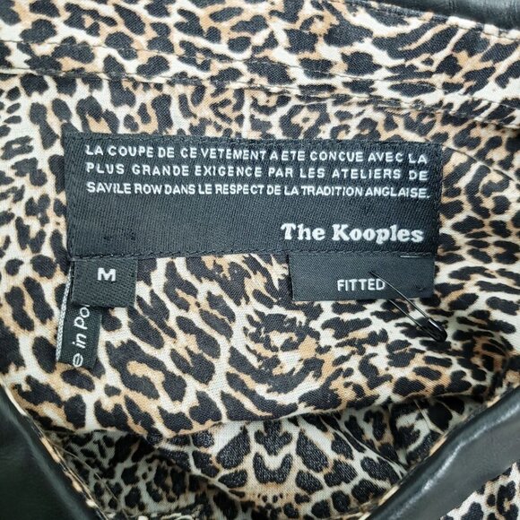 The Kooples Shirt Leopard Button‎ Up Women's Size M Fitted Faux Leather Collar - Picture 7 of 9